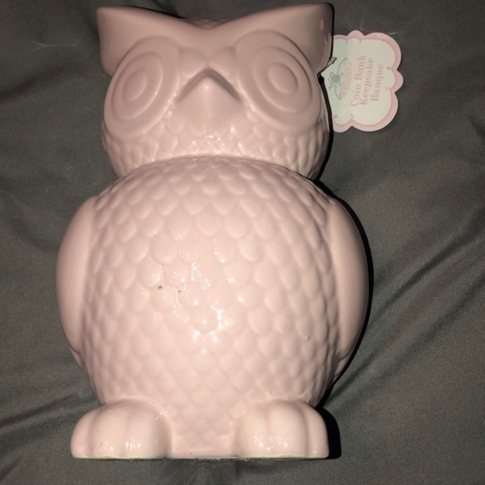 Pink‎ owl piggy bank new with tag